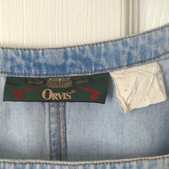 Orvis 80's Vintage Medium Wash Chambray Square Neck Short Sleeve Mini Dress M - Picture 5 of 10